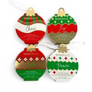 Spongelle Holiday Ornament Assorted Pack of 4 Body Wash Infused Buffer Sponges